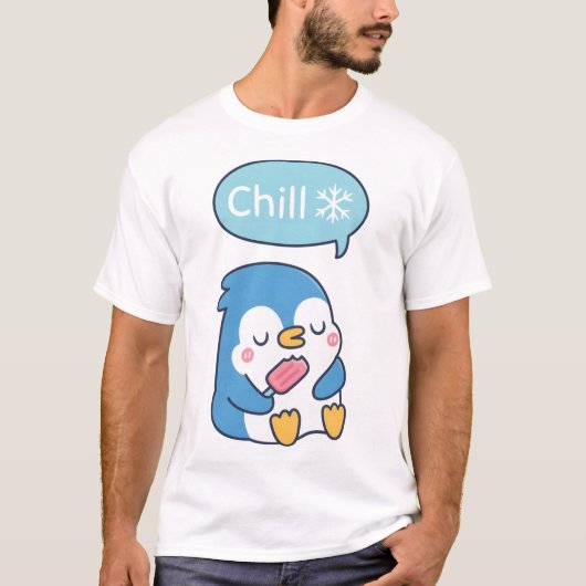 Grappige Schattigee pinguïn zegt koude sneeuwvlok T-shirt (Voorkant)