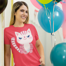 Grappige Schattigee roze kitty cat met tevreden gl T-shirt