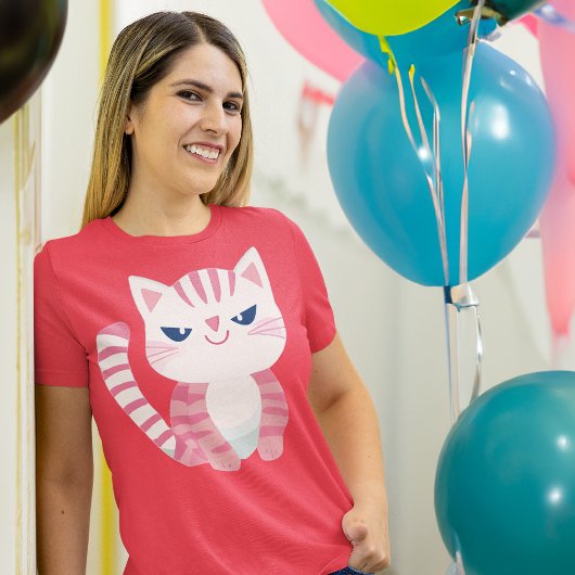 Grappige Schattigee roze kitty cat met tevreden gl T-shirt