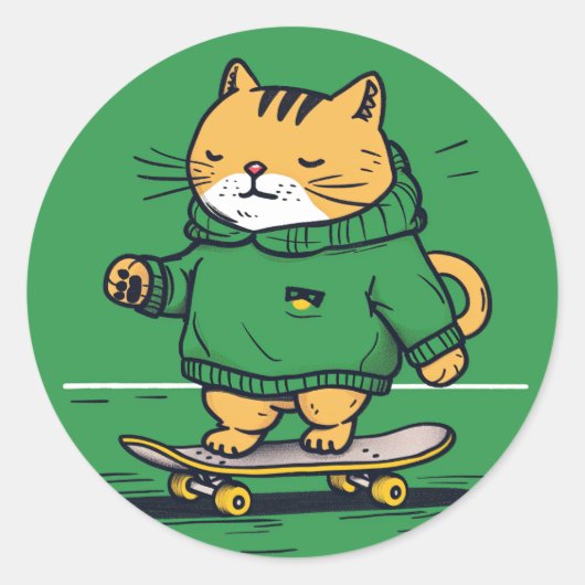 Grappige Schattigee Schaatsen kat op skateboard Ronde Sticker (Voorkant)