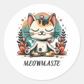 Grappige Schattigee Spirituele kat mediteren "MEOW Ronde Sticker (Voorkant)