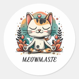Grappige Schattigee Spirituele kat mediteren "MEOW Ronde Sticker