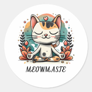 Grappige Schattigee Spirituele kat mediteren "MEOW Ronde Sticker