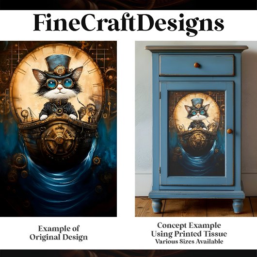 Grappige Schattigee Steampunk Cat in Ship G7 Decou Tissuepapier