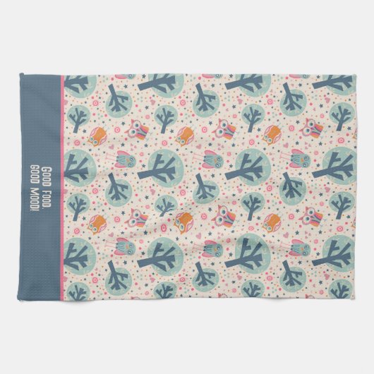 Grappige Schattigee uilen patroon gepersonaliseerd Theedoek (Horizontaal)