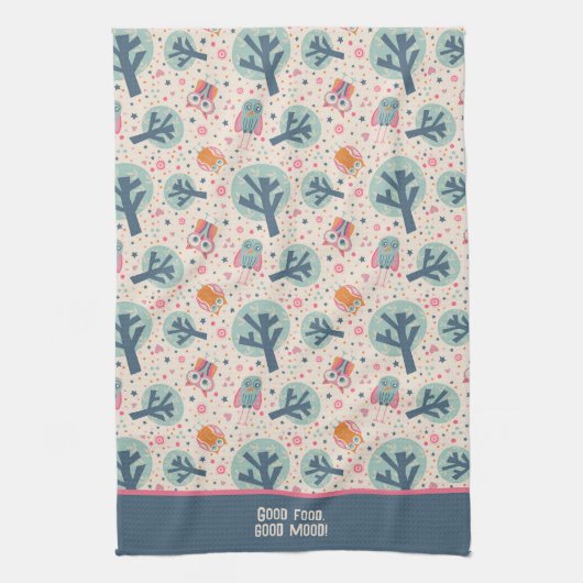 Grappige Schattigee uilen patroon gepersonaliseerd Theedoek (Verticaal)