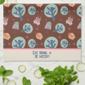 Grappige Schattigee uilen patroon gepersonaliseerd Theedoek (Gevouwen)