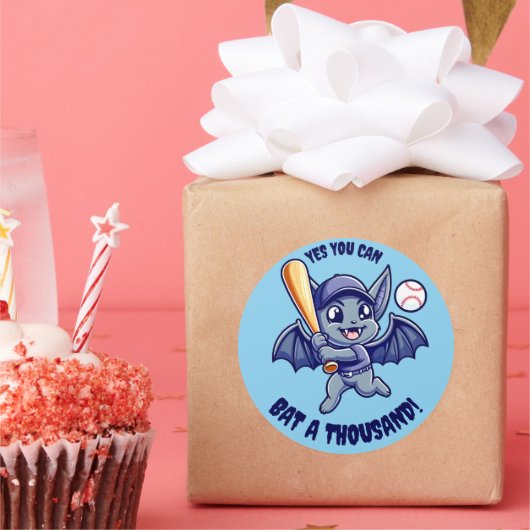 Grappige Schattigee vleermuis Ja Je kunt een duize Ronde Sticker (Feest)
