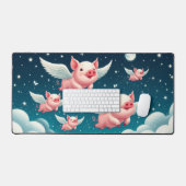 Grappige Schattigee vliegende varkens in de nachte Bureaumat (Keyboard & Muis)
