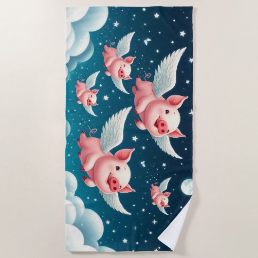 Grappige Schattigee Vliegende Varkens in de Sterre Strandlaken (Voorkant)