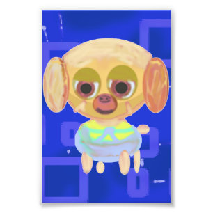 Grappige Schattigee vrolijke puppy op Blue Geometr Foto Afdruk
