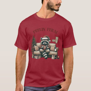 Grappige Schattigee Wasbeer Feelin Feral Christmas T-shirt