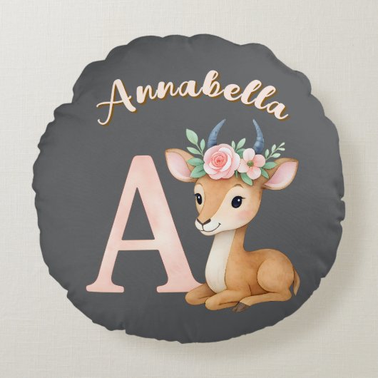 Grappige Schattigee Waterverf Letter A Animal Nurs Rond Kussen (Voorkant)