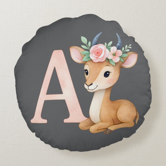 Grappige Schattigee Waterverf Letter A Animal Nurs Rond Kussen (Achterkant)