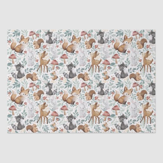 Grappige Schattigee Waterverf Woodland Animal Frie Tissuepapier (Voorkant)