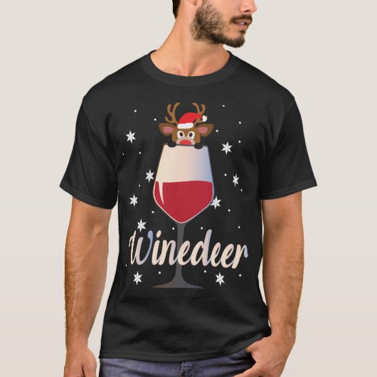 Grappige Schattigee Wijnherder Rendier Wijndrinker T-shirt (Voorkant)