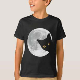 Grappige Schattigee Zwarte Kat Volle Maan Hallowee T-shirt