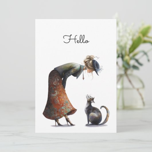 Grappige Schattigeste Hallo kat en dame Kaart (Staand voorkant)