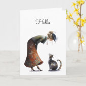 Grappige Schattigeste Hallo kat en dame Kaart (Gele Bloem)