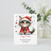 Grappige Schattigeste Prettige feestdagen kat in e Briefkaart (Staand voorkant)