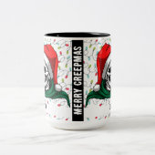 Grappige schedel in Santa Hat Ho Ho Kerst Tweekleurige Koffiemok (Center)