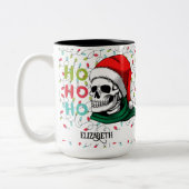 Grappige schedel in Santa Hat Ho Ho Kerst Tweekleurige Koffiemok (Links)