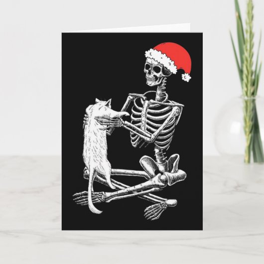 Grappige Schedel Kat Kerstmis Kaart (Voorkant)