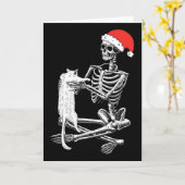 Grappige Schedel Kat Kerstmis Kaart (Gele Bloem)