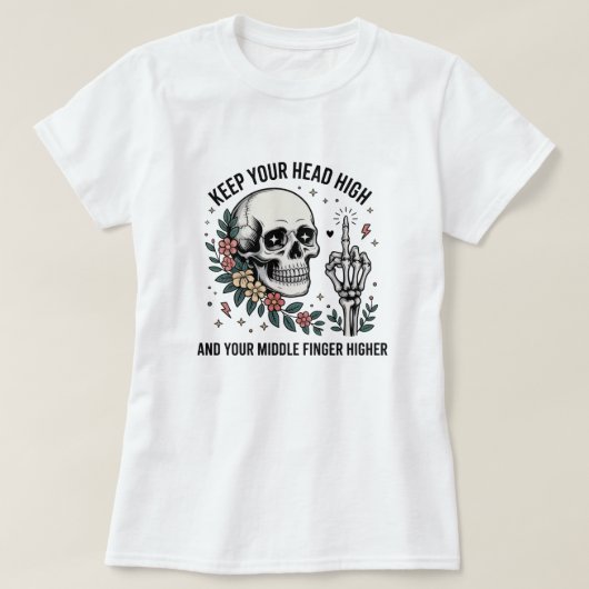 Grappige Schedel Middelvinger T-shirt | Sarcasme B (Design voorkant)