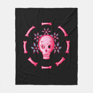 Grappige schedel roze Halloween Whimsigoth Fleece Deken