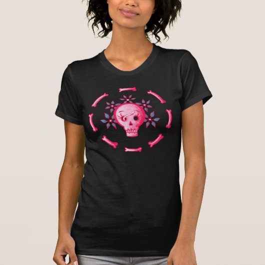 Grappige schedel roze Halloween Whimsigoth T-shirt (Voorkant)