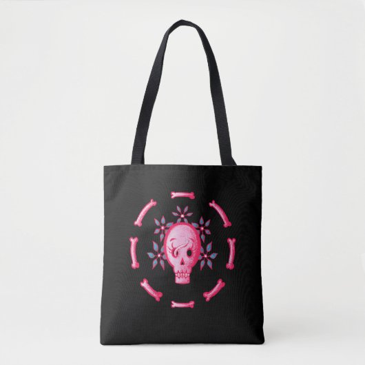 Grappige schedel roze Halloween Whimsigoth Tote Bag (Voorkant)