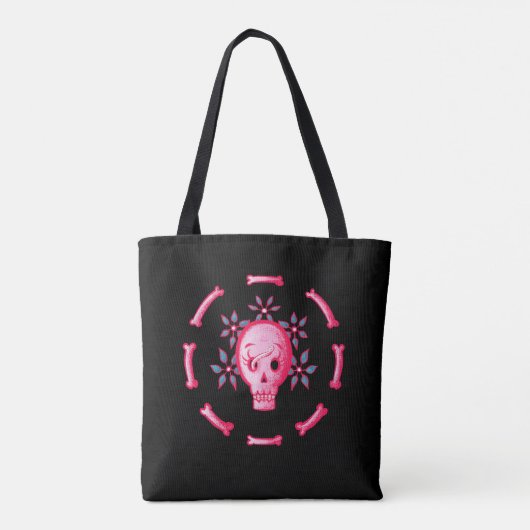Grappige schedel roze Halloween Whimsigoth Tote Bag (Achterkant)
