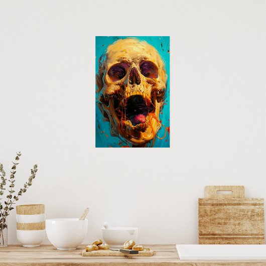 Grappige schedel schreeuwt vanwege warm weer poster (Keuken)