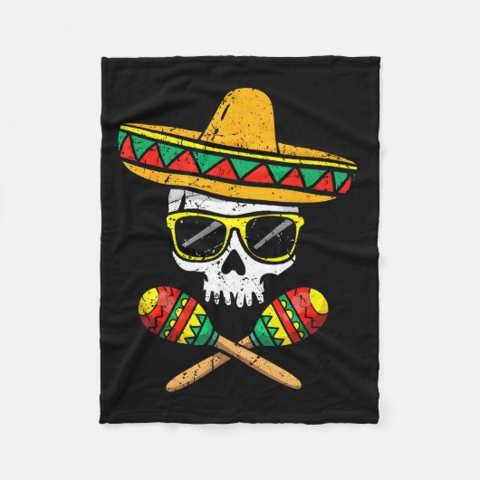 Grappige schedel sombrero maracas cinco de mayo fleece deken (Voorkant)