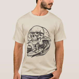 Grappige Schedel Surfende Drinkende Kokosnoot Zome T-shirt