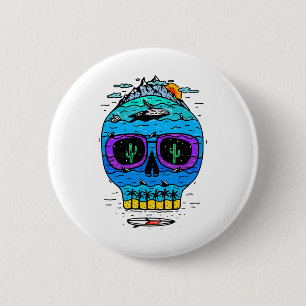 Grappige Schedel Surfvakantie Tropisch Paradijs Ex Ronde Button 5,7 Cm