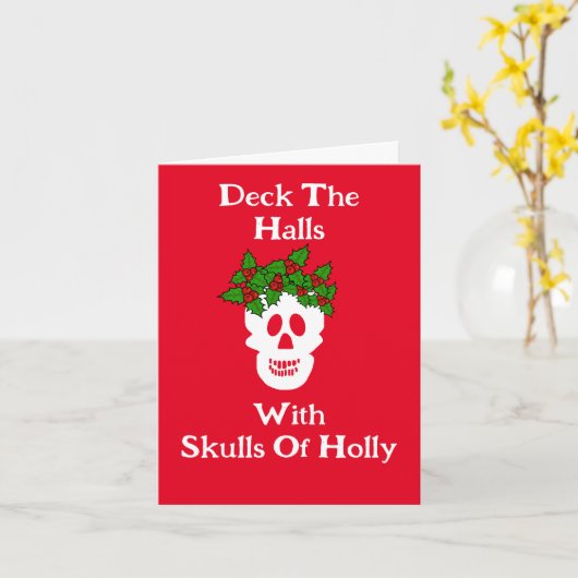 Grappige Schedels Kerstkaart met Hulst Kaart (Gele Bloem)
