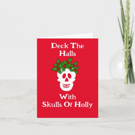 Grappige Schedels Kerstkaart van Holly Kaart (Voorkant)