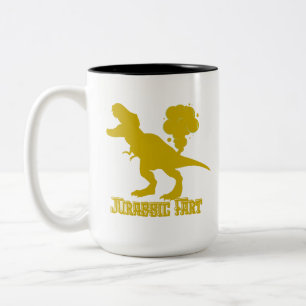Grappige scheten dinosaurus tweekleurige koffiemok