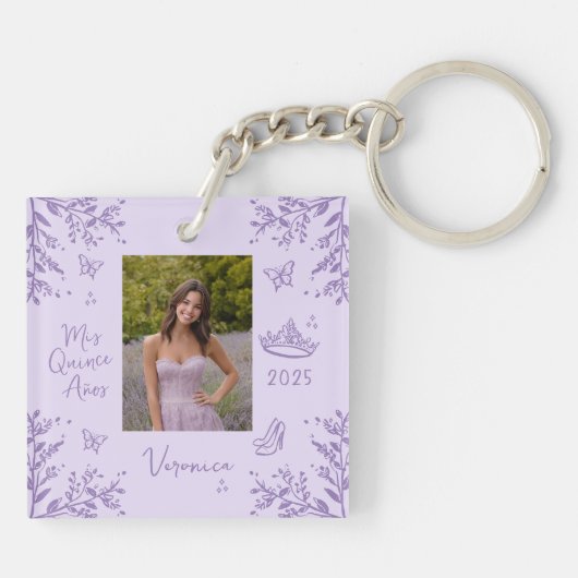 Grappige schetsfoto Mis Quince Años Keepsake Sleutelhanger (Achterkant)