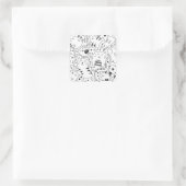 Grappige schetsmatige dansende katten doodles patr vierkante sticker (Tas)