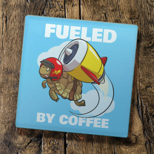 Grappige Schildpad Aangedreven Door Koffie Jetpack Glazen Onderzetter
