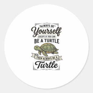 Grappige Schildpad Citaat Vintage Gravure Ontwerp Ronde Sticker