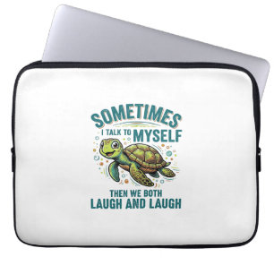 Grappige Schildpad Die Tegen Zichzelf Praat Vintag Laptop Sleeve