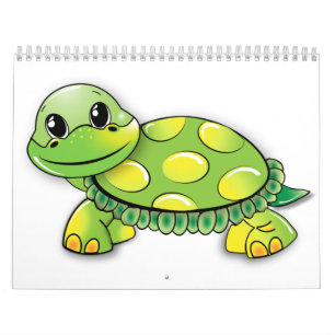 Grappige Schildpad en Landschildpad Tekening Voor Kalender