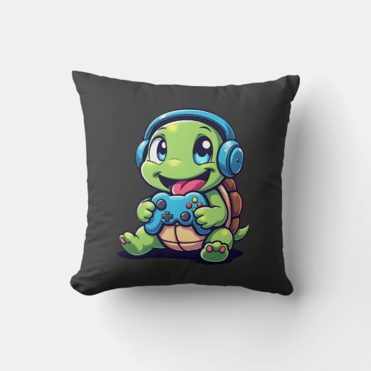 Grappige Schildpad Gamer Gameturtle Videospel (1) Kussen (Voorkant)