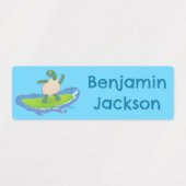 Grappige schildpad golf surfen cartoon gepersonali labels (Design 1)