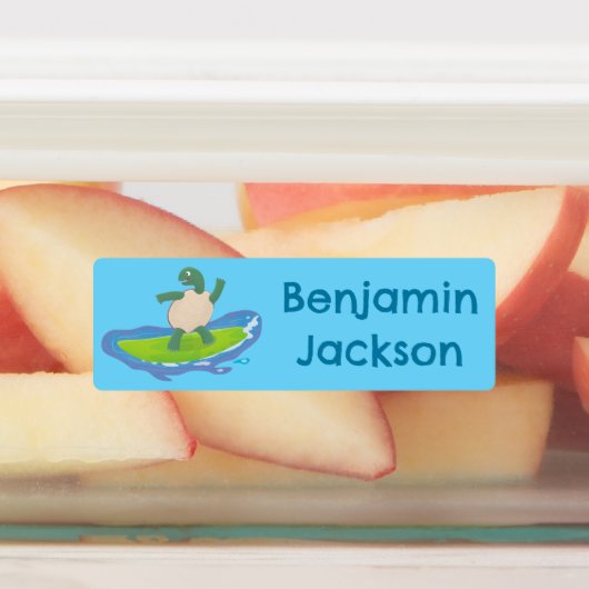 Grappige schildpad golf surfen cartoon gepersonali labels (Aangebracht)