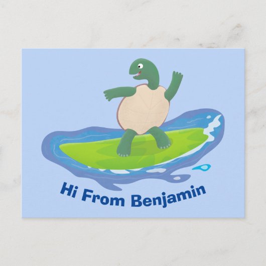 Grappige schildpad golfsurfen cartoon  briefkaart (Voorkant)